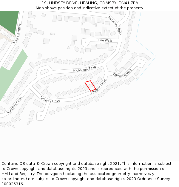 19, LINDSEY DRIVE, HEALING, GRIMSBY, DN41 7PA: Location map and indicative extent of plot