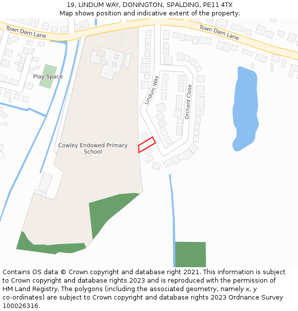 19, LINDUM WAY, DONINGTON, SPALDING, PE11 4TX: Location map and indicative extent of plot