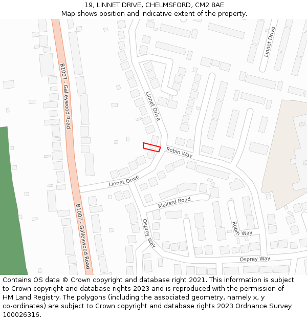 19, LINNET DRIVE, CHELMSFORD, CM2 8AE: Location map and indicative extent of plot