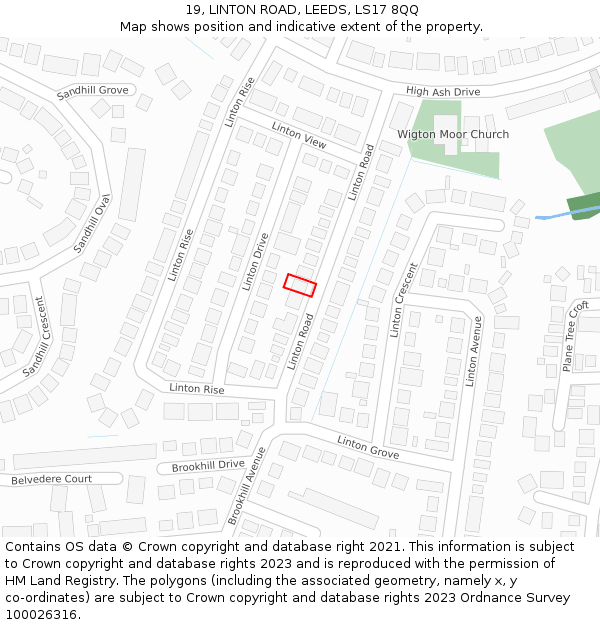 19, LINTON ROAD, LEEDS, LS17 8QQ: Location map and indicative extent of plot