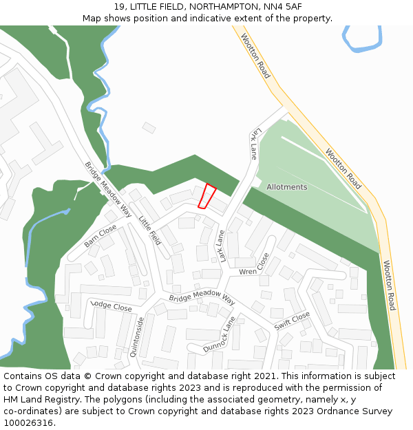 19, LITTLE FIELD, NORTHAMPTON, NN4 5AF: Location map and indicative extent of plot