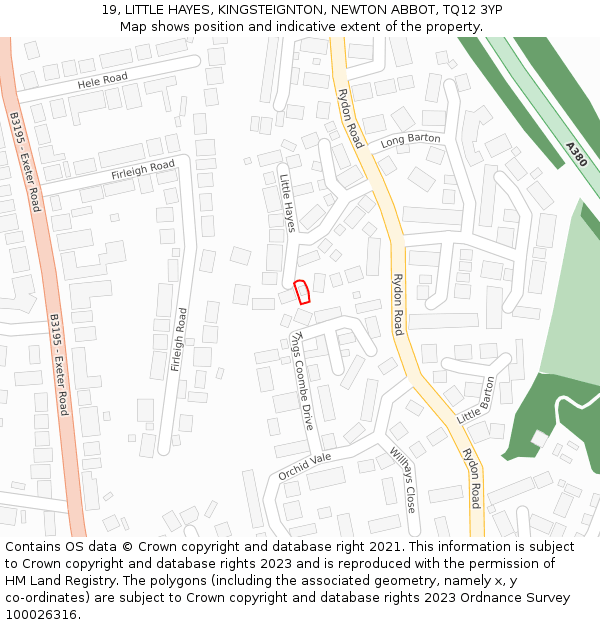 19, LITTLE HAYES, KINGSTEIGNTON, NEWTON ABBOT, TQ12 3YP: Location map and indicative extent of plot