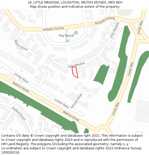 19, LITTLE MEADOW, LOUGHTON, MILTON KEYNES, MK5 8EH: Location map and indicative extent of plot