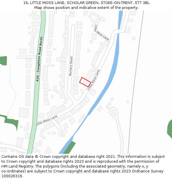 19, LITTLE MOSS LANE, SCHOLAR GREEN, STOKE-ON-TRENT, ST7 3BL: Location map and indicative extent of plot