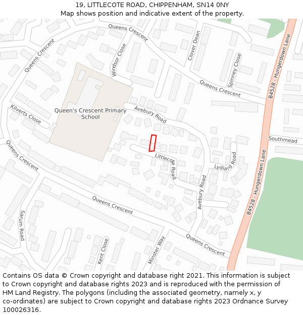 19, LITTLECOTE ROAD, CHIPPENHAM, SN14 0NY: Location map and indicative extent of plot