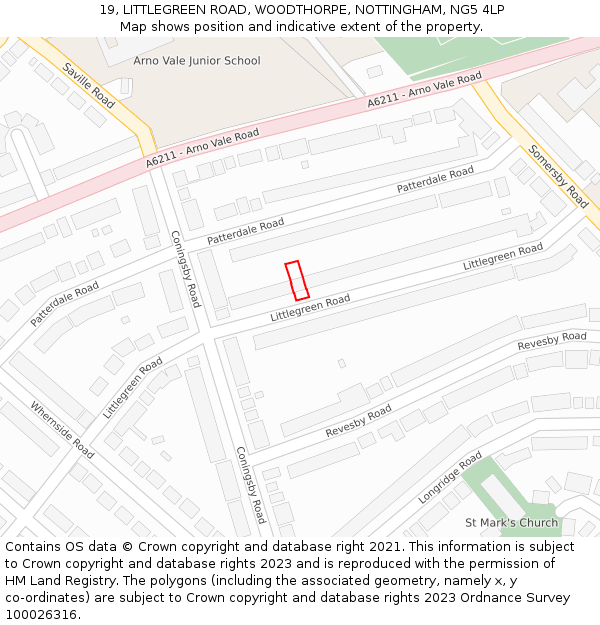 19, LITTLEGREEN ROAD, WOODTHORPE, NOTTINGHAM, NG5 4LP: Location map and indicative extent of plot