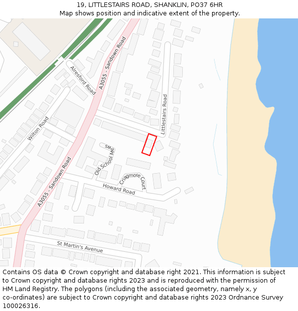 19, LITTLESTAIRS ROAD, SHANKLIN, PO37 6HR: Location map and indicative extent of plot