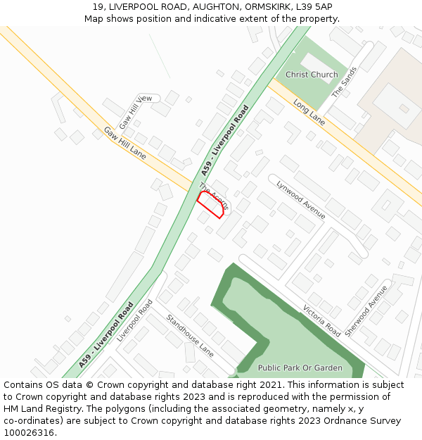 19, LIVERPOOL ROAD, AUGHTON, ORMSKIRK, L39 5AP: Location map and indicative extent of plot