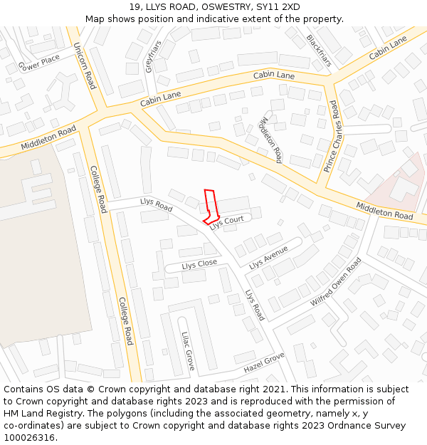 19, LLYS ROAD, OSWESTRY, SY11 2XD: Location map and indicative extent of plot
