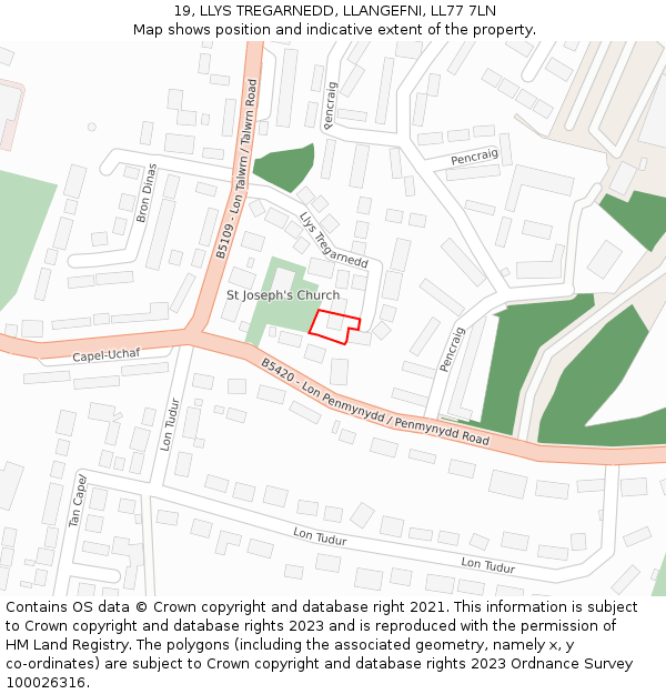 19, LLYS TREGARNEDD, LLANGEFNI, LL77 7LN: Location map and indicative extent of plot