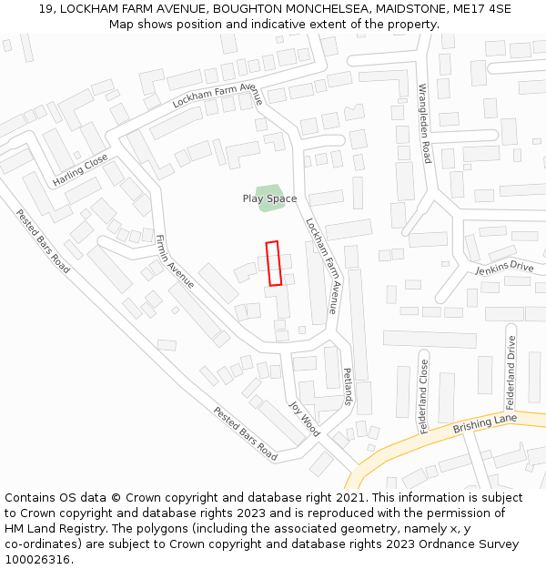 19, LOCKHAM FARM AVENUE, BOUGHTON MONCHELSEA, MAIDSTONE, ME17 4SE: Location map and indicative extent of plot