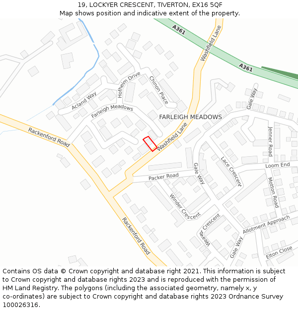 19, LOCKYER CRESCENT, TIVERTON, EX16 5QF: Location map and indicative extent of plot