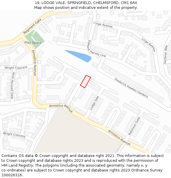 19, LODGE VALE, SPRINGFIELD, CHELMSFORD, CM1 6AX: Location map and indicative extent of plot