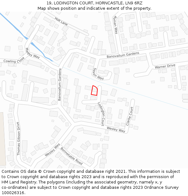 19, LODINGTON COURT, HORNCASTLE, LN9 6RZ: Location map and indicative extent of plot