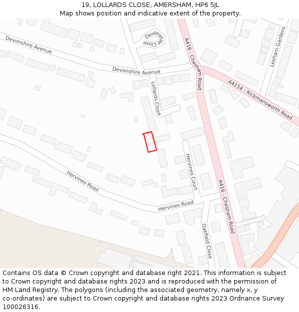 19, LOLLARDS CLOSE, AMERSHAM, HP6 5JL: Location map and indicative extent of plot