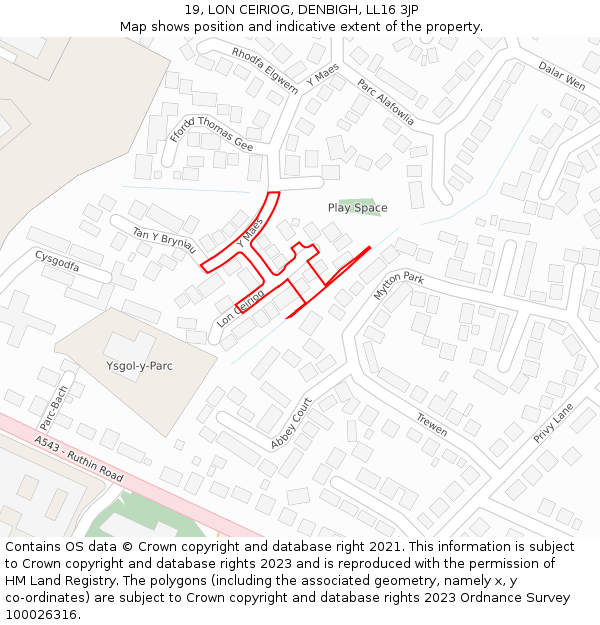 19, LON CEIRIOG, DENBIGH, LL16 3JP: Location map and indicative extent of plot