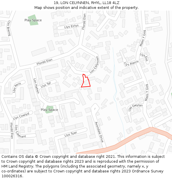 19, LON CELYNNEN, RHYL, LL18 4LZ: Location map and indicative extent of plot