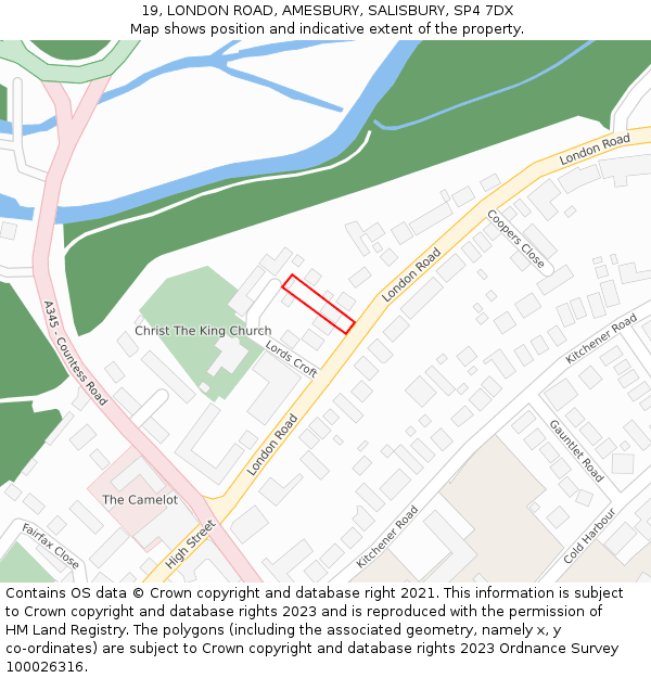 19, LONDON ROAD, AMESBURY, SALISBURY, SP4 7DX: Location map and indicative extent of plot