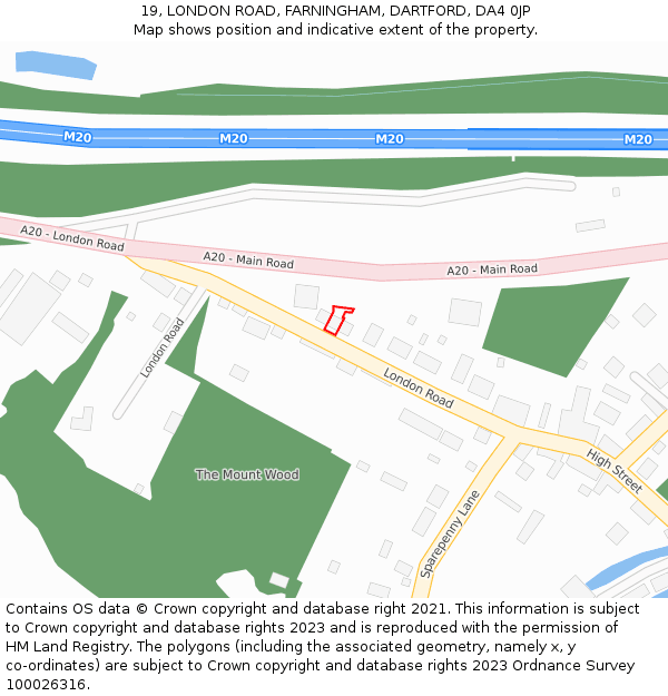 19, LONDON ROAD, FARNINGHAM, DARTFORD, DA4 0JP: Location map and indicative extent of plot