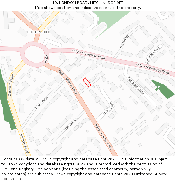 19, LONDON ROAD, HITCHIN, SG4 9ET: Location map and indicative extent of plot