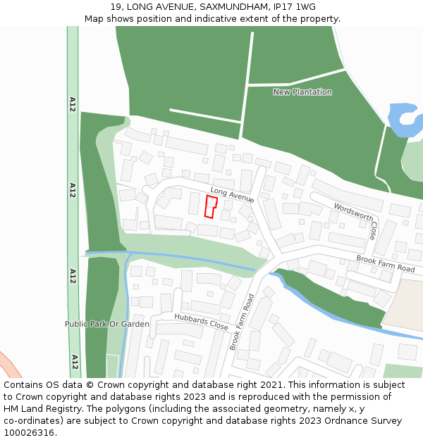 19, LONG AVENUE, SAXMUNDHAM, IP17 1WG: Location map and indicative extent of plot