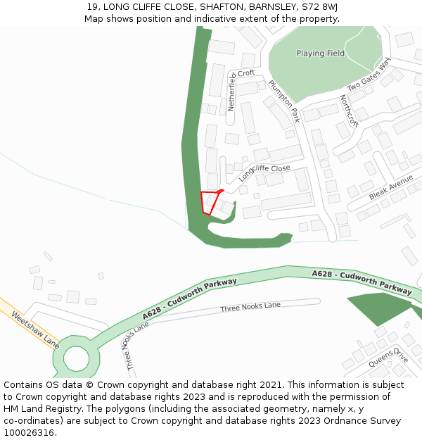 19, LONG CLIFFE CLOSE, SHAFTON, BARNSLEY, S72 8WJ: Location map and indicative extent of plot