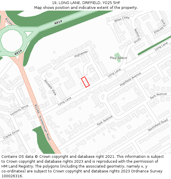 19, LONG LANE, DRIFFIELD, YO25 5HF: Location map and indicative extent of plot