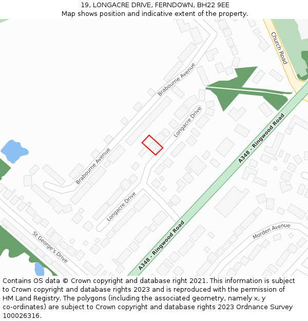 19, LONGACRE DRIVE, FERNDOWN, BH22 9EE: Location map and indicative extent of plot