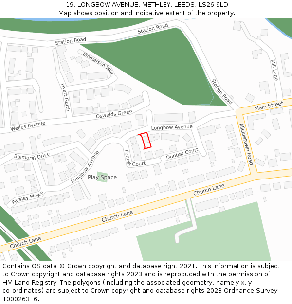 19, LONGBOW AVENUE, METHLEY, LEEDS, LS26 9LD: Location map and indicative extent of plot