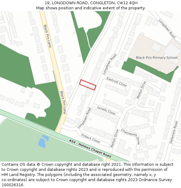 19, LONGDOWN ROAD, CONGLETON, CW12 4QH: Location map and indicative extent of plot