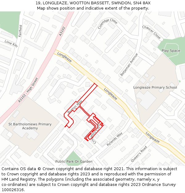 19, LONGLEAZE, WOOTTON BASSETT, SWINDON, SN4 8AX: Location map and indicative extent of plot