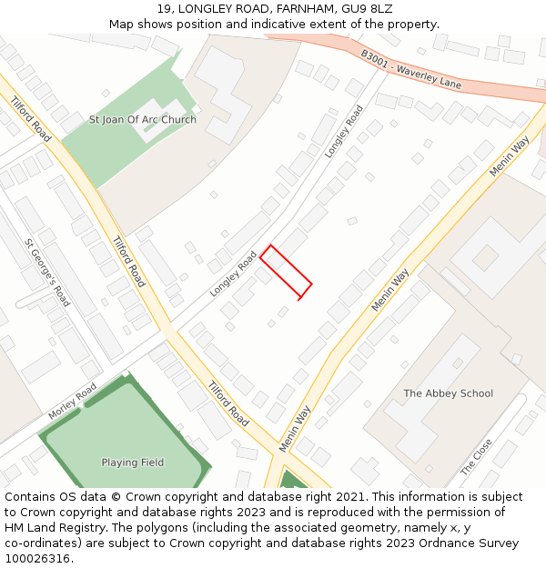 19, LONGLEY ROAD, FARNHAM, GU9 8LZ: Location map and indicative extent of plot