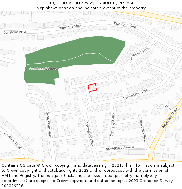 19, LORD MORLEY WAY, PLYMOUTH, PL9 8AF: Location map and indicative extent of plot