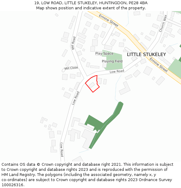 19, LOW ROAD, LITTLE STUKELEY, HUNTINGDON, PE28 4BA: Location map and indicative extent of plot