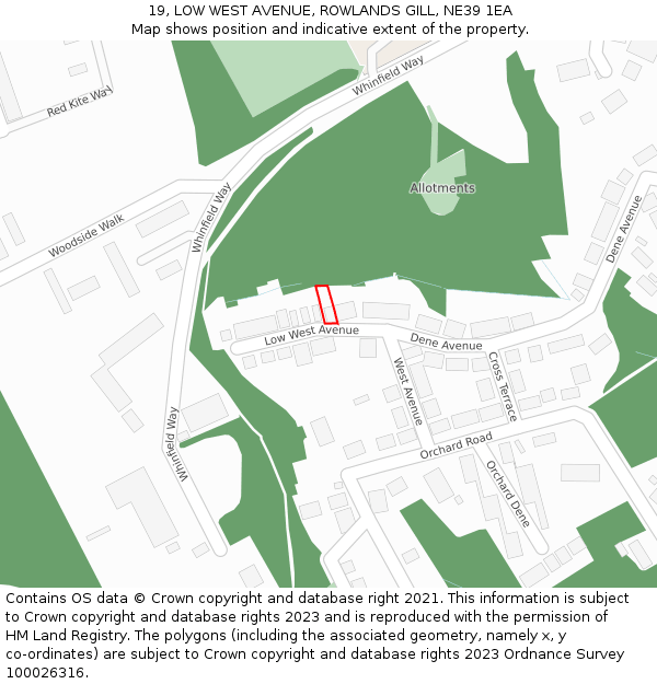 19, LOW WEST AVENUE, ROWLANDS GILL, NE39 1EA: Location map and indicative extent of plot