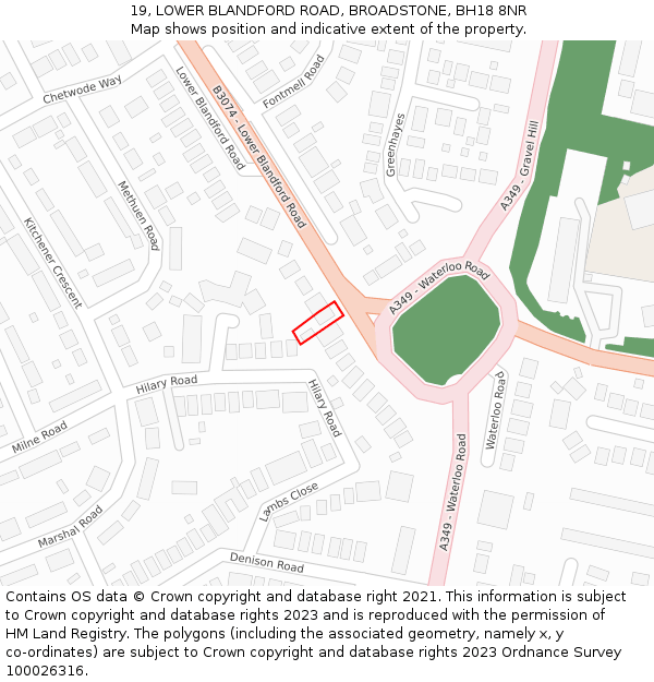 19, LOWER BLANDFORD ROAD, BROADSTONE, BH18 8NR: Location map and indicative extent of plot