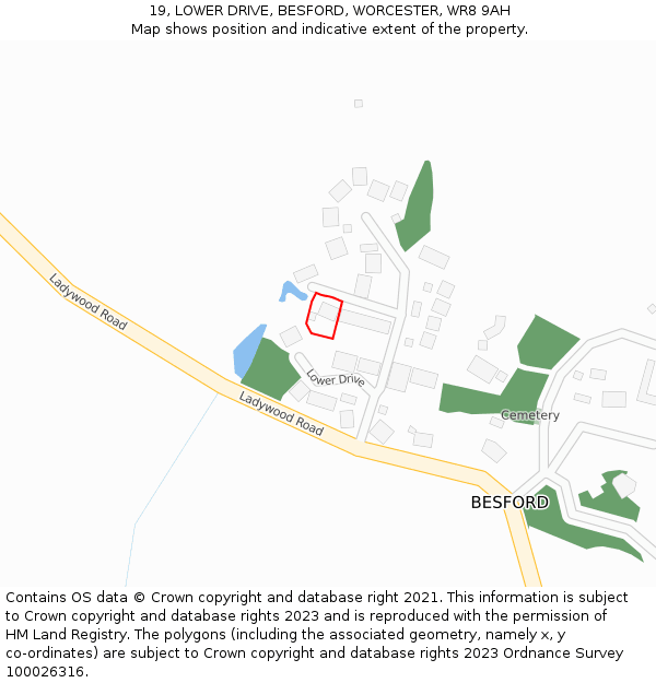 19, LOWER DRIVE, BESFORD, WORCESTER, WR8 9AH: Location map and indicative extent of plot