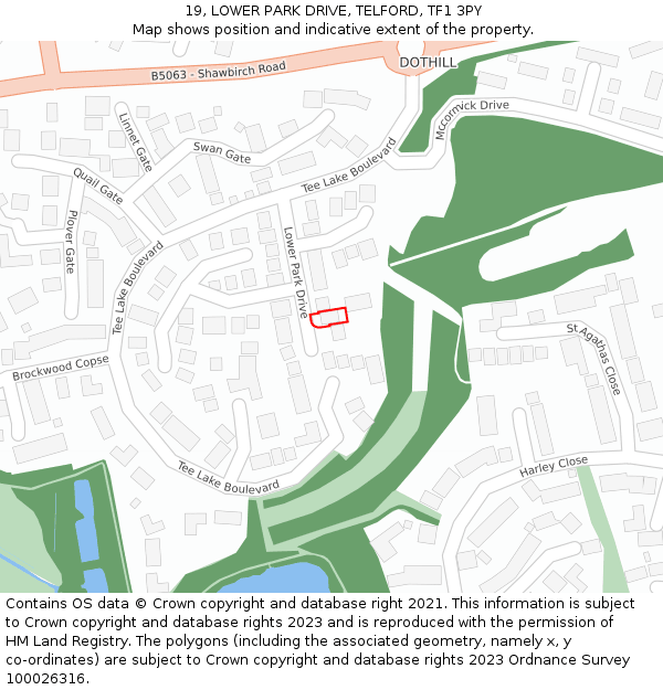 19, LOWER PARK DRIVE, TELFORD, TF1 3PY: Location map and indicative extent of plot