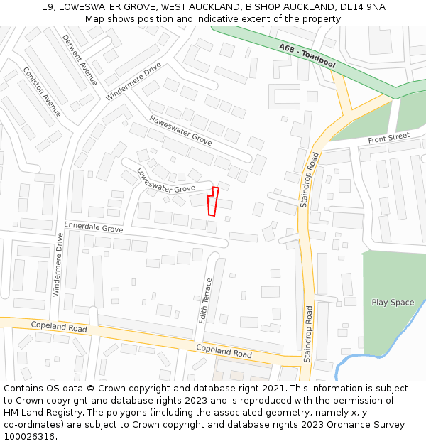 19, LOWESWATER GROVE, WEST AUCKLAND, BISHOP AUCKLAND, DL14 9NA: Location map and indicative extent of plot