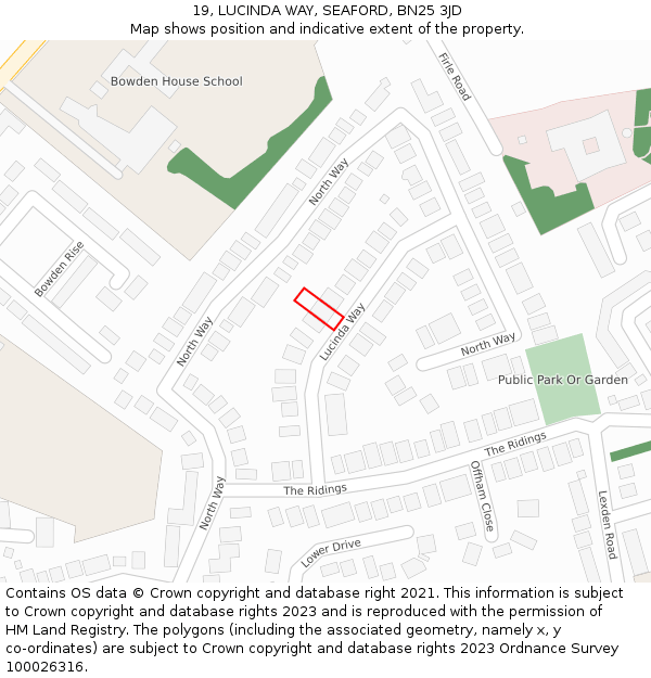 19, LUCINDA WAY, SEAFORD, BN25 3JD: Location map and indicative extent of plot
