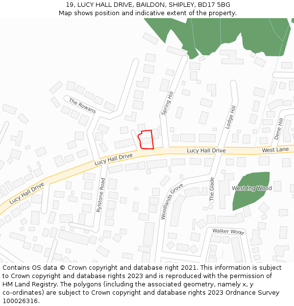 19, LUCY HALL DRIVE, BAILDON, SHIPLEY, BD17 5BG: Location map and indicative extent of plot