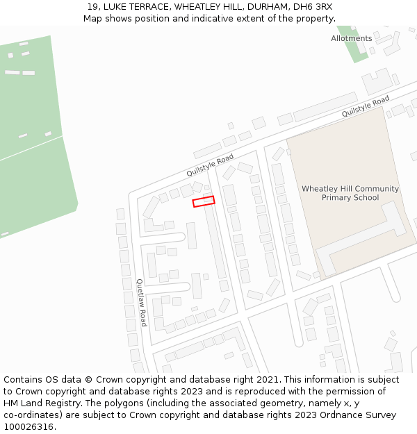 19, LUKE TERRACE, WHEATLEY HILL, DURHAM, DH6 3RX: Location map and indicative extent of plot