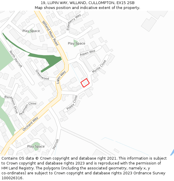 19, LUPIN WAY, WILLAND, CULLOMPTON, EX15 2SB: Location map and indicative extent of plot