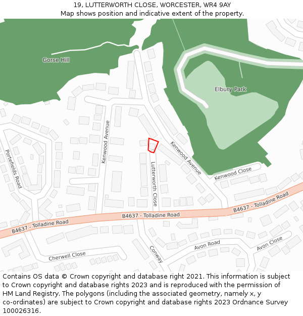 19, LUTTERWORTH CLOSE, WORCESTER, WR4 9AY: Location map and indicative extent of plot