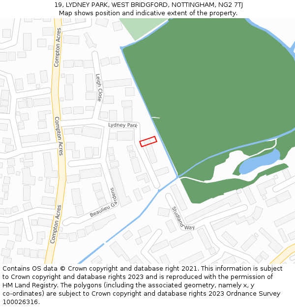 19, LYDNEY PARK, WEST BRIDGFORD, NOTTINGHAM, NG2 7TJ: Location map and indicative extent of plot