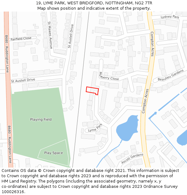 19, LYME PARK, WEST BRIDGFORD, NOTTINGHAM, NG2 7TR: Location map and indicative extent of plot