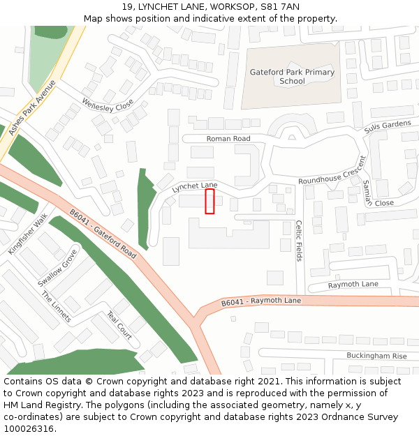 19, LYNCHET LANE, WORKSOP, S81 7AN: Location map and indicative extent of plot