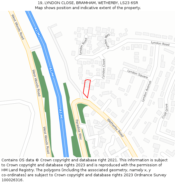 19, LYNDON CLOSE, BRAMHAM, WETHERBY, LS23 6SR: Location map and indicative extent of plot