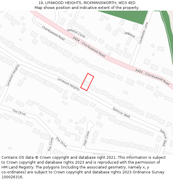 19, LYNWOOD HEIGHTS, RICKMANSWORTH, WD3 4ED: Location map and indicative extent of plot