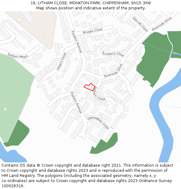 19, LYTHAM CLOSE, MONKTON PARK, CHIPPENHAM, SN15 3XW: Location map and indicative extent of plot